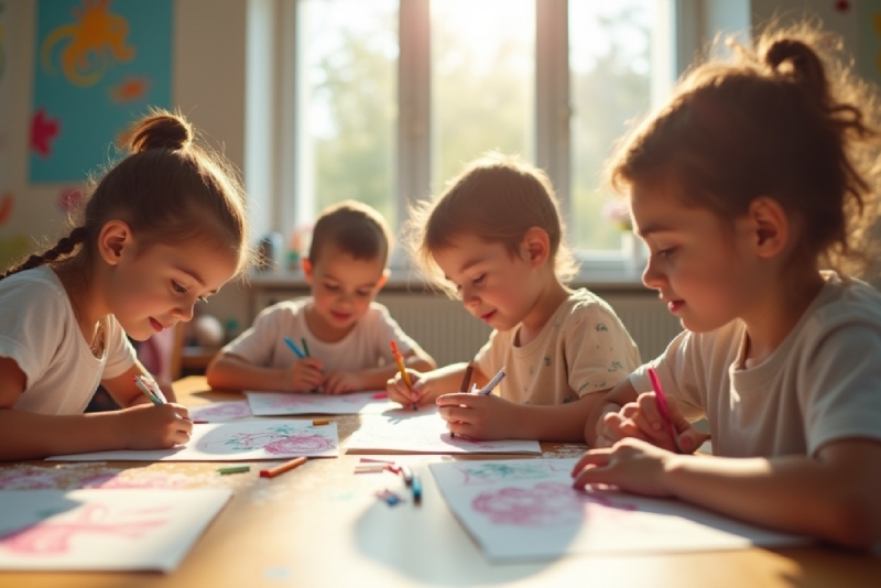happy children playing with markers