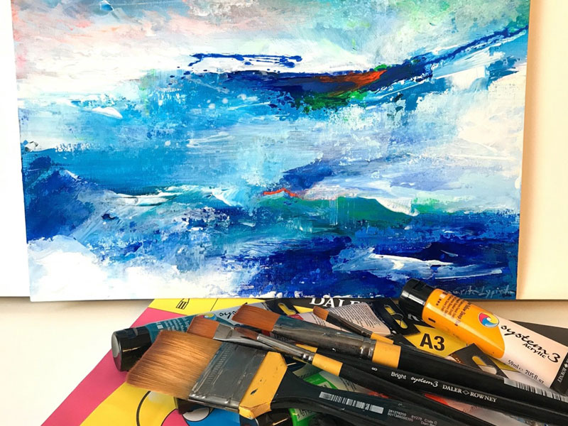 Ζωγραφική “Turbulent Peace” με ακρυλικά χρώματα System 3 της Daler Rowney πάνω σε A3 System3 Acrylic Artboard